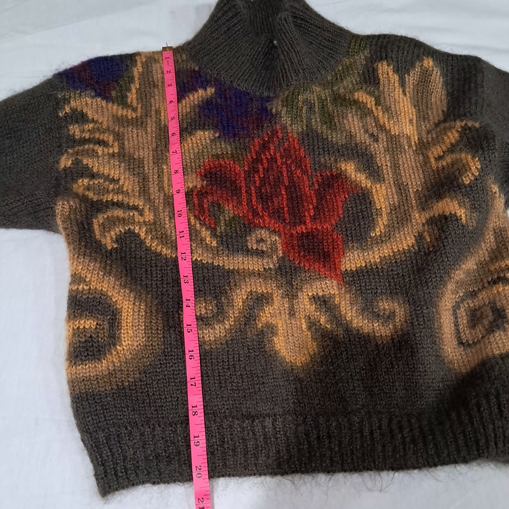 VINTAGE Ellen Tracy Mohair Blend Floral Mock Neck Cropped Sweater Medium - Picture 6 of 16